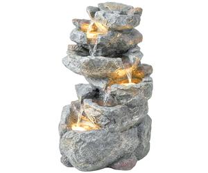Outsunny Fontaine de Jardin Cascade 6 Niveaux Décoration de Jardin Zen Résine Pierre Naturelle 33 x 27 x 53 cm Gris