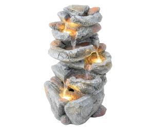 Outsunny Fontaine de Jardin Cascade 6 Niveaux - Décoration de Jardin Zen Résine Pierre Naturelle - 53cm Cascade d'eau Lumineuse LED pour Terrasse, Balcon et Extérieur, Gris