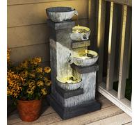 Outsunny Fontaine de Jardin Cascade Fontaine d'eau extérieure 4 Niveaux avec lumières LED, Pompe à Eau, en résine, 38 x 36 x 85 cm, Gris