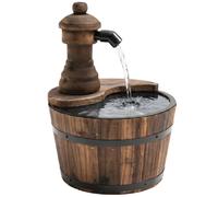 Outsunny Fontaine de jardin tonneau fontaine décorative en cascade circuit fermé pompe à eau submersible incluse Ø 27 x 37H cm bois de pin marron