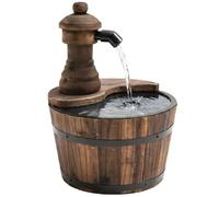 Outsunny Fontaine de Jardin tonneau Pompe à Eau Submersible Incluse Ø 27 x 37H cm Bois de pin Marron