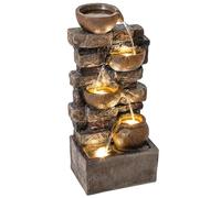 Outsunny Fontaine Extérieure 72 cm avec 5 Niveaux de Pichets Rustiques et Design Roche, Cascade Moderne avec Lumières LED, Débit Réglable, Fontaine de Jardin Autoportante en Résine, Marron Rustique