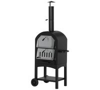 Outsunny Four à Pizza extérieur au Charbon de Bois - Barbecue sur roulettes Pierre réfractaire cheminée, jauge température Noir Gris