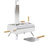 Outsunny Four à pizza extérieur portable à bois ou à pellet avec pierre à pizza pieds pliables cheminée acier inoxydable argenté