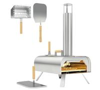 Outsunny Four à pizza extérieur portable à bois ou à pellet avec pierre à pizza, pieds pliables, cheminée, en acier inoxydable, argenté