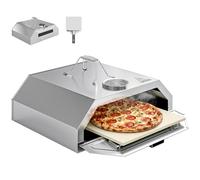 Outsunny Four à pizza portable de 20,3 cm en acier inoxydable avec thermomètre intégré et fenêtre de visualisation pour barbecues à gaz et charbon de bois, comprend des poignées de transport, une
