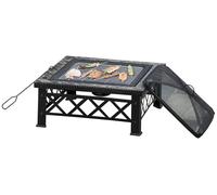 Outsunny : foyer de jardin 3-en-1 avec protection contre les étincelles, grill et accessoires pour barbecue