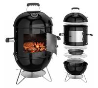 Outsunny Fumoir 3 en 1 avec 3 Grilles de Cuisson Thermomètre Intégré Noir | Ø44 cm, Ventilation Réglable, Couvercle Amovible, Poignée Isolée, Barbecue Charbon Bois, Viande Poisson