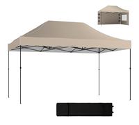Outsunny Gazebo 3 x 4,3 m, UPF50+ Toit, Parois, Sac à roulettes, Tente de jardin, Brun sable