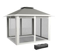 Outsunny Gazebo d'Extérieur à Hauteur Réglable avec Moustiquaires, en Métal et Tissu Oxford, 3,3x3,3x2,8 m, Gris Foncé