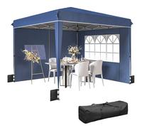 Outsunny Gazebo pliable 3x3 m avec parois et hauteur réglable, Protection UPF50+, Bleu foncé