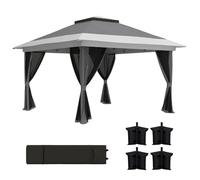 Outsunny Gazebo Pop-up 3.6 x 3.6m UPF50+ Hauteur réglable, Gris foncé | Tente de fête, côtés en mesh, abri instantané pour événement, sac de transport à roulettes, sacs de sable, jardin patio