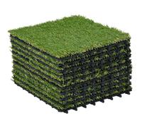 Outsunny Gazon Synthétique Artificiel Extérieur 10 Dalles 30x30x3,5cm Vert | Carreaux à Emboîter, Épaisseur Confort 3,5 cm