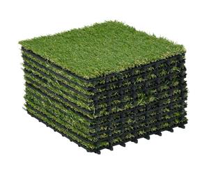 Outsunny Gazon Synthétique Artificiel Extérieur 10 Dalles 30x30x3,5cm Vert | Carreaux à Emboîter, Épaisseur Confort 3,5 cm