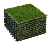 Outsunny Gazon synthétique - Set de 10 dalles emboîtables 30x30 cm ép. 3 cm PP Vert