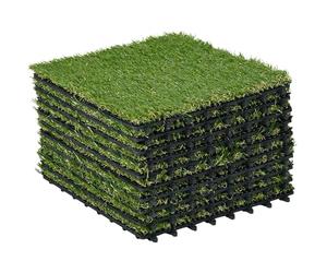 Outsunny Gazon synthétique Artificiel Set de 10 Dalles Carreaux 30 x 30 cm épaisseur Confort 3,5 cm à emboîter Vert
