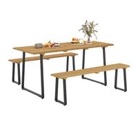 Outsunny Groupe de Salon 3 pièces 6 pers. avec Trou Parasol, Bois Naturel | Ensemble repas en bois, table & 2 bancs, groupe repas, table en bois, set cuisine, mobilier jardin balcon terrasse