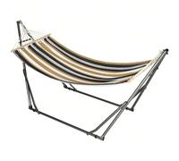 Outsunny Hamac de jardin pliable étendoir à linge avec support incurvé en métal époxy hamac sur pied 1 place charge max. 120 Kg dim. 270L x 100l x 94Hcm Description:Ce hamac complet est idéal pour se 