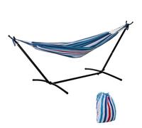 Outsunny Hamac de jardin sur pied métal époxy 1 place 120 kg sac transport Bleu/Blanc