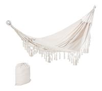 Outsunny Hamac de jardin suspendu camping vogage coton polyester dentelle à franges avec sac à cordon blanc crème 288 x 150 x 35 cm