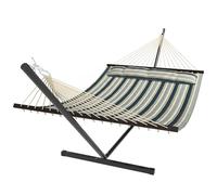 Outsunny Hamac sur Pied 353 cm, hamac avec Support Acier avec Coussin Amovible et Barres d'écartement, pour intérieur et extérieur, lit de Sieste rayé, Vert