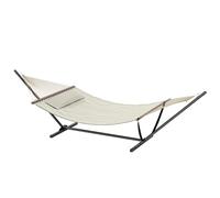 Outsunny Hamac sur pied, hamac avec support en acier, oreiller, barres d'écartement, 368 x 140 x 110 cm, crème