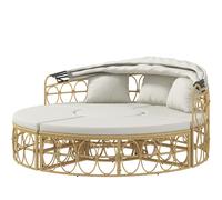 Outsunny Îlot de Soleil, 4 pièces, auvent rétractable, 5 coussins, aspect rotin, 178L x 85P x 66,5H cm, Beige