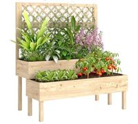 Outsunny Jardinière à 2 Niveaux avec Treillis, bac à Fleurs, lit surélevé avec Tissu Non tissé, pour Plantes grimpantes, légumes, Bois, intérieur et extérieur, 108 x 62 x 120 cm Effet Bois Naturelle