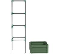 Outsunny Jardinière avec treillis ajustable, bac à fleurs avec cage à tomates acier galvanisé 61 x 61 x 187 cm vert