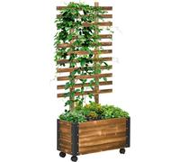 Outsunny Jardinière avec treillis - bac à fleurs avec tissu non tissé et roulettes - 65 x 31 x 147 cm bois sapin pré-huilé
