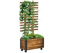 Outsunny Jardinière avec treillis - bac à fleurs avec tissu non tissé et roulettes - 65 x 31 x 147 cm bois sapin pré-huilé