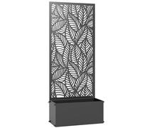 Outsunny Jardinière avec treillis, bac à fleurs en métal avec brise-vue, motif feuilles découpées, 45x21,5x110cm, noir