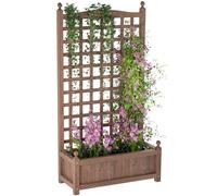 Outsunny Jardinière avec Treillis - bac à Fleurs - jardinière sur Pied - dim. 64L x 28l x 120H cm Inserts d'irrigation Inclus Bois Sapin traité