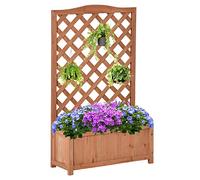 Outsunny Jardiniššre avec treillis, bac š€ fleurs, lit suršŠlevšŠ, pour plantes grimpantes, lšŠgumes, fleurs, en bois massif, intšŠrieur et extšŠrieur, cour, jardin, balcon, 70 x 28 x 117 cm, marron