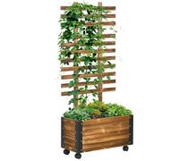 Outsunny Jardinière avec treillis - bac à fleurs avec tissu non tissé et roulettes - 65 x 31 x 147 cm bois sapin pré-huilé