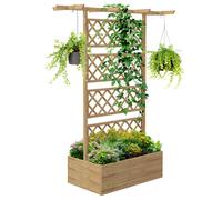 Outsunny Jardiniššre avec treillis bac š€ fleurs potager sur pied en bois pour plantes grimpantes, lšŠgumes, fleurs - en bois de sapin pršŠ-huilšŠ dim. 160L x 55l x 183H cm effet bois naturel