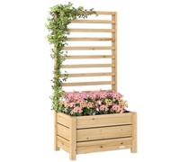 Outsunny Jardinière avec Treillis Drainage 60 x 39 x 120 cm Bois Naturel | Bac à Fleurs, Lit Surélevé avec Brise-Vue, Doublure Intérieure, pour Plantes Grimpantes, Légumes, Fleurs