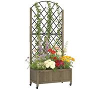 Outsunny Jardinière avec Treillis en Acier 72 x 36 x 168 cm Carbonisée | Bac à Fleurs sur Roues, Lit Surélevé en Bois, Plantes Grimpantes, Légumes, Intérieur et Extérieur, Grande Taille