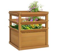 Outsunny Jardinière avec Treillis Fond Ouvert 65 x 65 x 73 cm Marron Clair | Lit Surélevé de Jardin, Jardinière Extérieure, Bac à Fleurs en Bois, pour Balcon Terrasse Patio