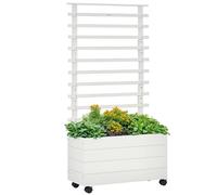 Outsunny Jardinière avec treillis - Jardinière à roulettes - Jardinière surélevée pour plantes grimpantes - Bois naturel - Blanc - 76 x 30 x 155 cm