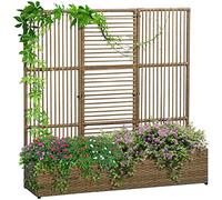 Outsunny Jardinière avec Treillis jardinière sur Pied Support pour Plantes avec Treillis bac à Fleurs rectangulaire en résine tressée PE et Acier dim. 103L x 29l x 103H cm Marron