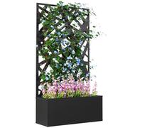 Outsunny Jardinière avec Treillis, Lignes Irrégulières, 61x23x113cm, Noir | Brise-Vue Paravent, Jardinière Extérieure Métal, sur Pieds ou Murale, Bac à Fleurs Rectangulaire, Balcon Terrasse Noir