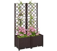 Outsunny Jardinière avec Treillis, Lit Surélevé, 80x40x135 cm, Marron | Jardinière Extérieure, 6 Trous de Drainage, Réservoirs d'Eau, Bac à Fleurs pour Balcon Terrasse Patio