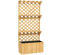 Outsunny Jardinière avec treillis lit surélevé de jardin en bois avec toit suspendu, trous de drainage et doublure, naturel