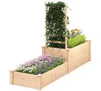 Outsunny Jardinière avec Treillis, lit surélevé de Jardin, jardinière extérieure à 2 bacs avec Fond Ouvert, bac à Fleurs en Bois pour Balcon terrasse Patio, 222 x 63 x 132 cm, Effet Bois Naturel