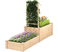 Outsunny Jardinière avec treillis, lit surélevé de jardin, jardinière extérieure à 2 bacs avec fond ouvert, bac à fleurs en bois pour balcon terrasse patio, 222 x 63 x 132 cm, effet bois naturel