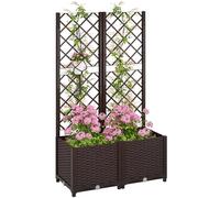 Outsunny Jardinière avec Treillis, lit surélevé de Jardin, jardinière extérieure avec 6 Trous de Drainage, réservoirs d'eau, bac à Fleurs pour Balcon terrasse Patio, 80 x 40 x 135 cm, Marron