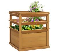 Outsunny Jardinière avec Treillis, lit surélevé de Jardin, jardinière extérieure Fond Ouvert, bac à Fleurs en Bois pour Balcon terrasse Patio, 65 x 65 x 73 cm, Marron Clair