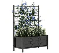 Outsunny Jardinière avec treillis, lit surélevé de jardin, jardinière extérieure - motif en losanges, trous de drainage, bac à fleurs en acier galvanisée pour balcon terrasse patio, 90x40x120 cm, noir