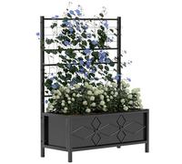 Outsunny Jardinière avec treillis, lit surélevé de jardin, jardinière extérieure - motif en losanges, trous de drainage, bac à fleurs en acier galvanisée pour balcon terrasse patio, 90x40x120 cm, noir